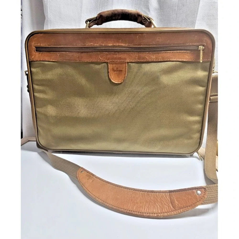 Vintage Hartmann leather tweed footed briefcase w/shoulder strap